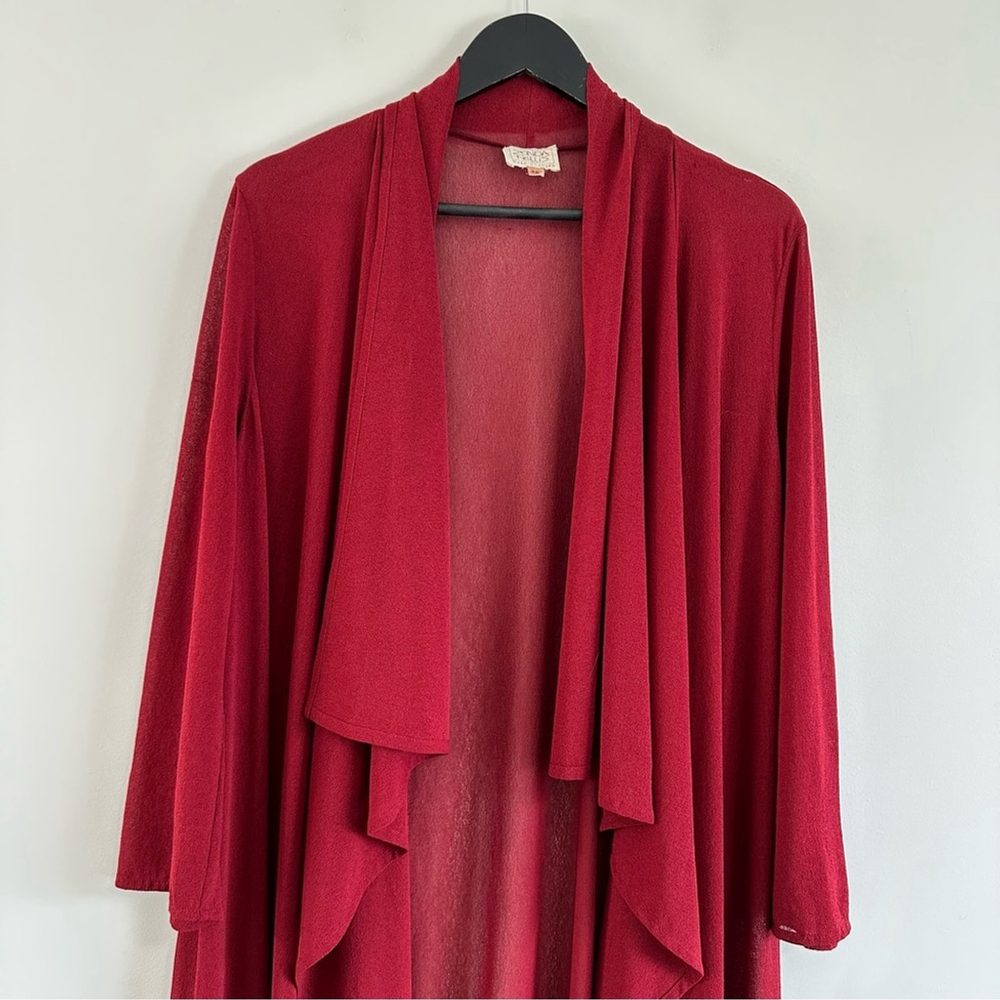 ZONDA NELLIS Vintage Open Front Duster Kimono Red XS Semi Sheer Art To Wear - Picture 13 of 16